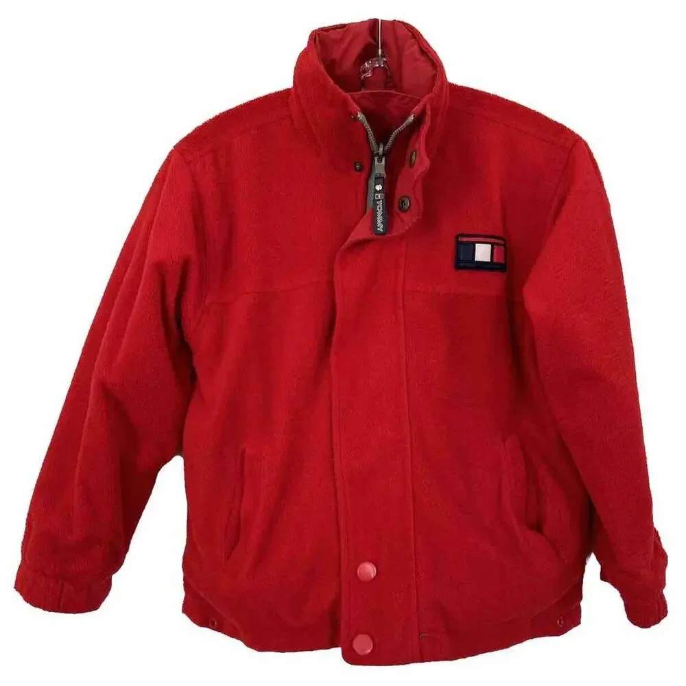 Vtg 90s Tommy Hilfiger Reversible Jacket Kids Boys Size 5 Colorblock Red Gray